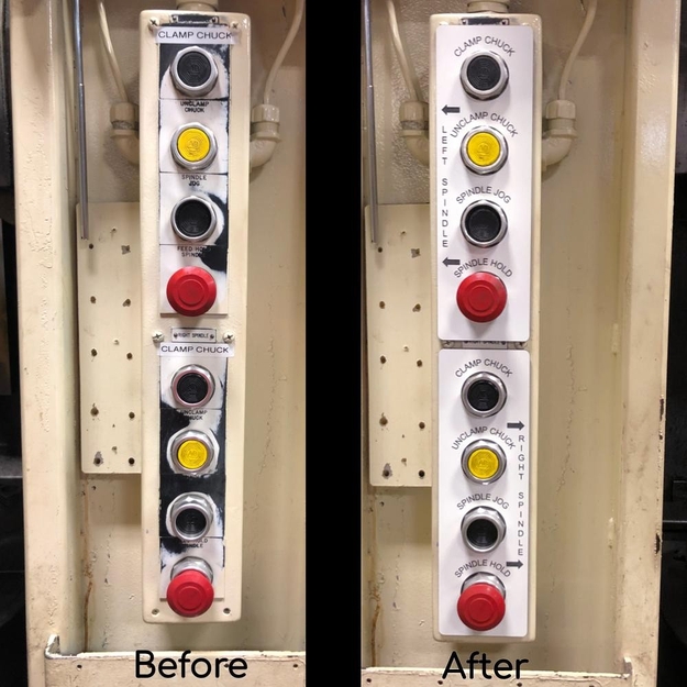 Before-and-after of a control panel, demonstrating the labeling improvement